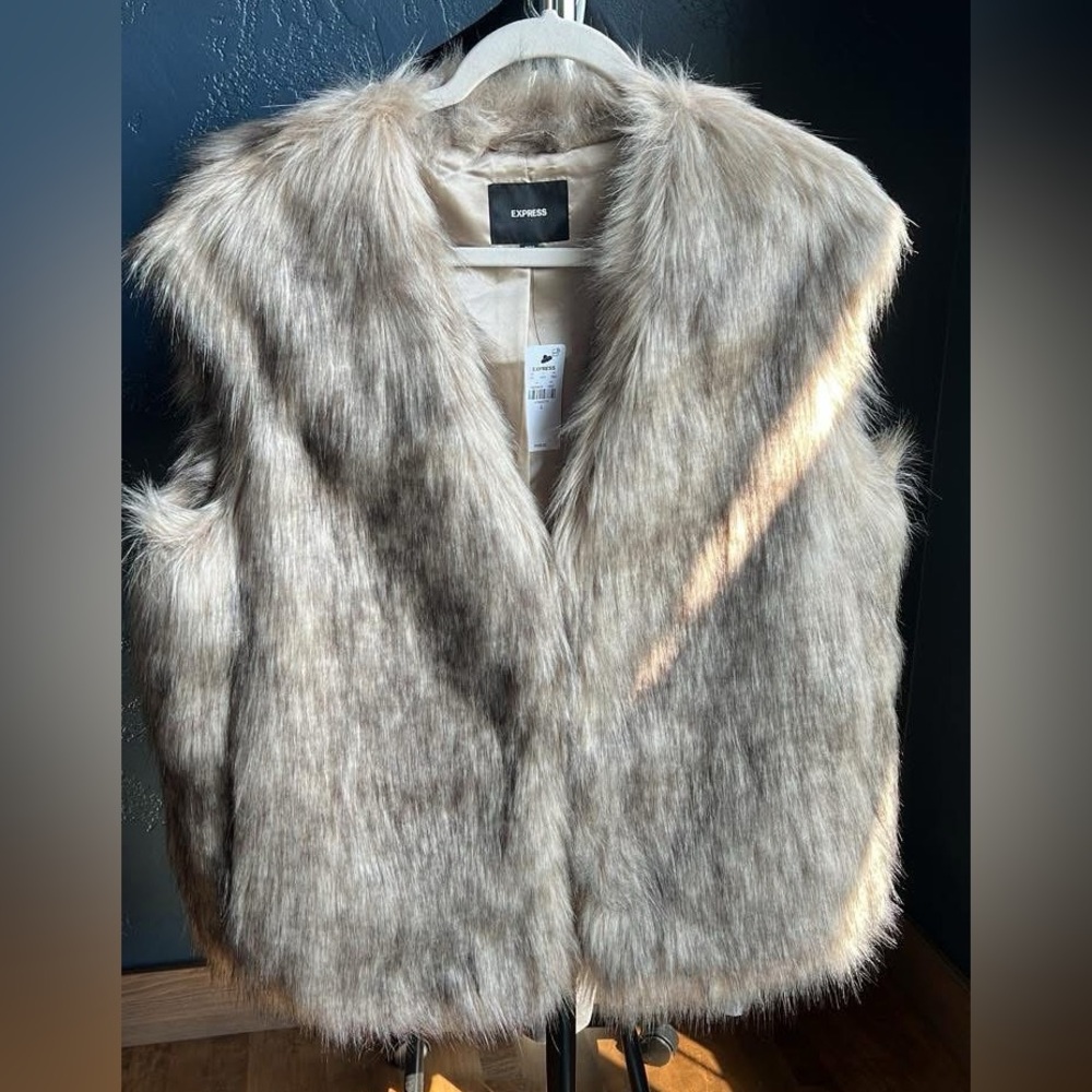Express Women's Plush Faux Fur Vest - Beige